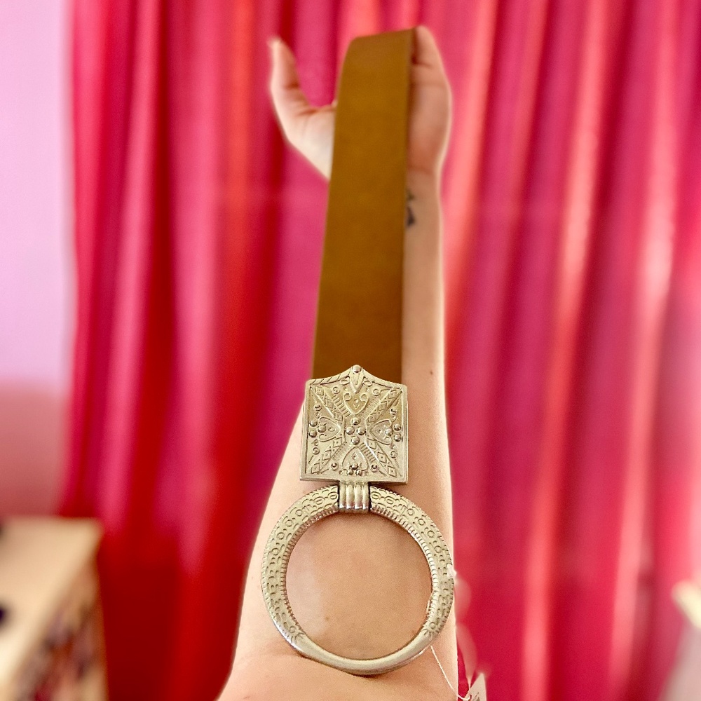 NWT Chico’s Southwestern Leather Belt Oversized Maximalist Buckle Women’s S/M